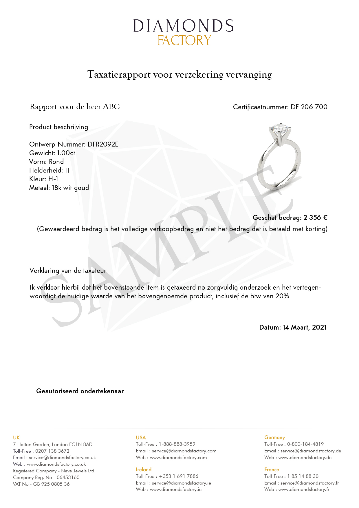 Valuation Certificate