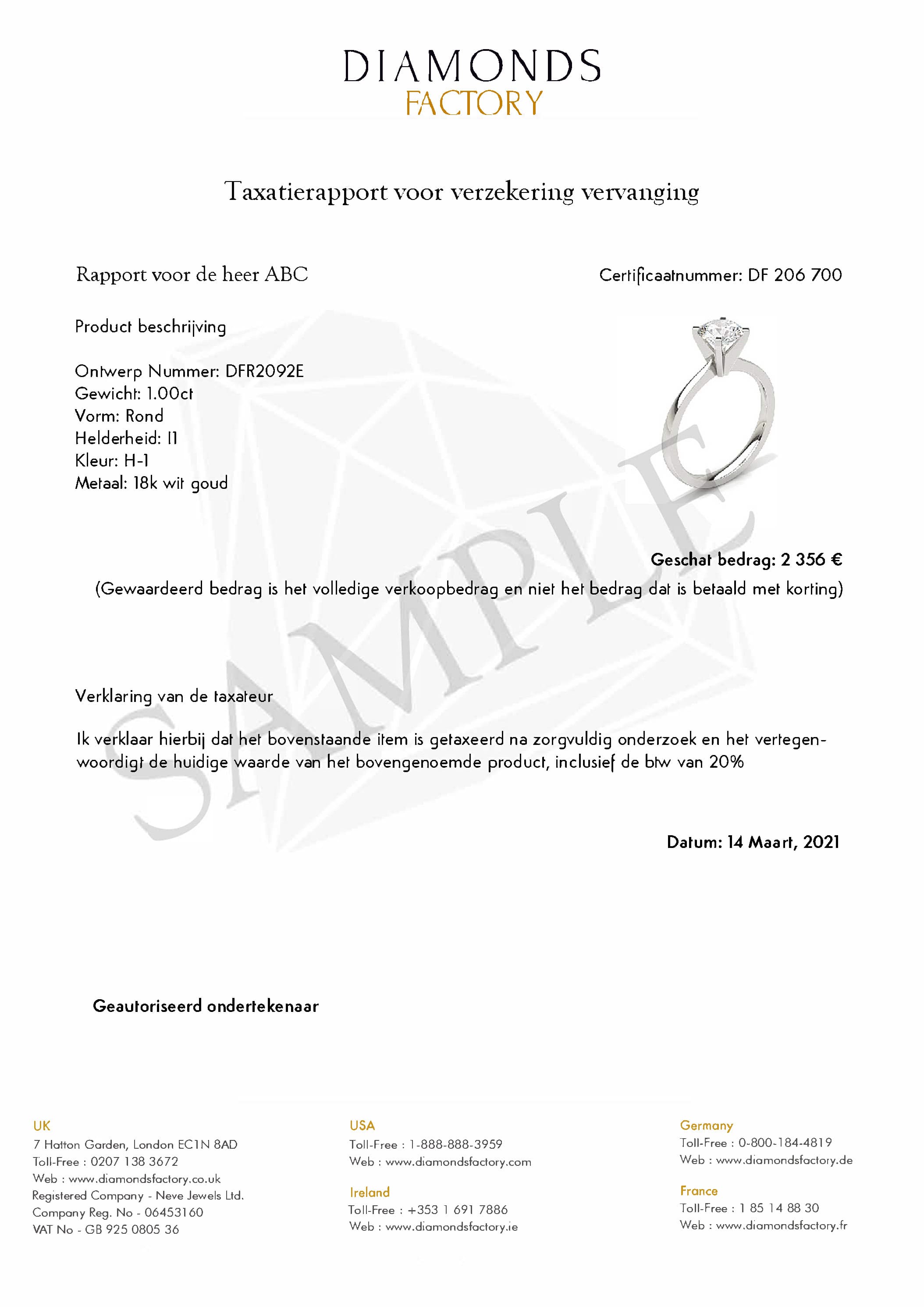Valuation Certificate